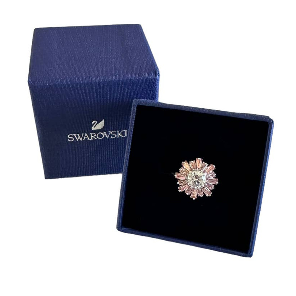 Swarovski Pink and Clear Floral Statement Ring